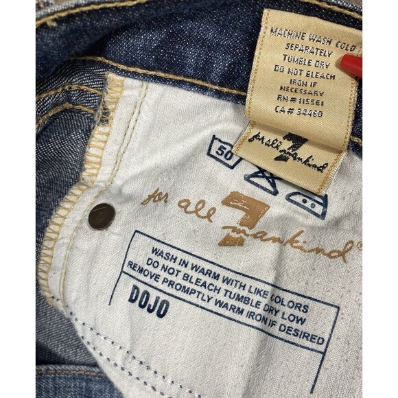 7 For All Mankind Jeans Womens 34x32 Blue Dojo Denim Flare Wide Leg Low Rise Y2K - Picture 7 of 7